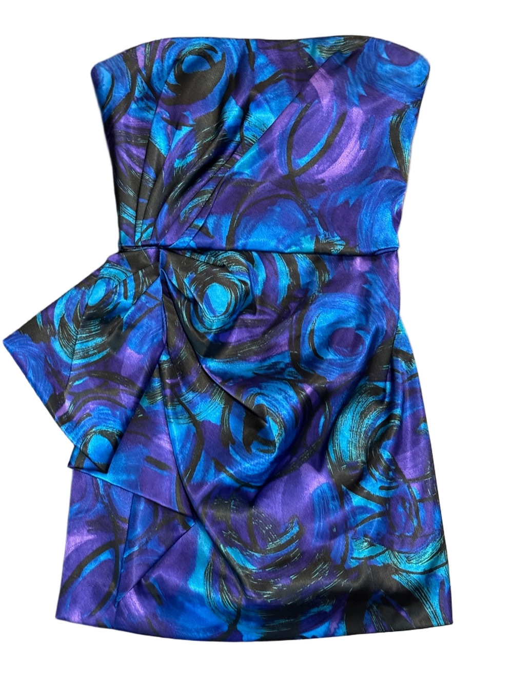 Maggy London Strapless Cocktail Dress in Blue and Purple Swirl Size 2 - Picture 2 of 3